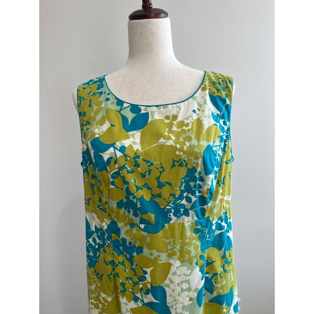 Y2K Chadwicks Shift Dress Womens 14 Green Floral Sleeveless Lined - Picture 2 of 7